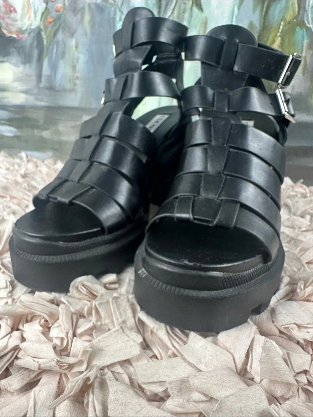 Steve Madden Cosmic Chunky Platform Sandals – Black – Size 7.5M